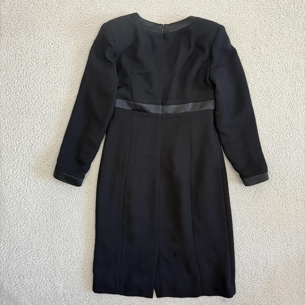 Shani Dress Womens 8 Black Long Sleeve Satin Trim Lined Bow Knee Length Made USA - Picture 7 of 8